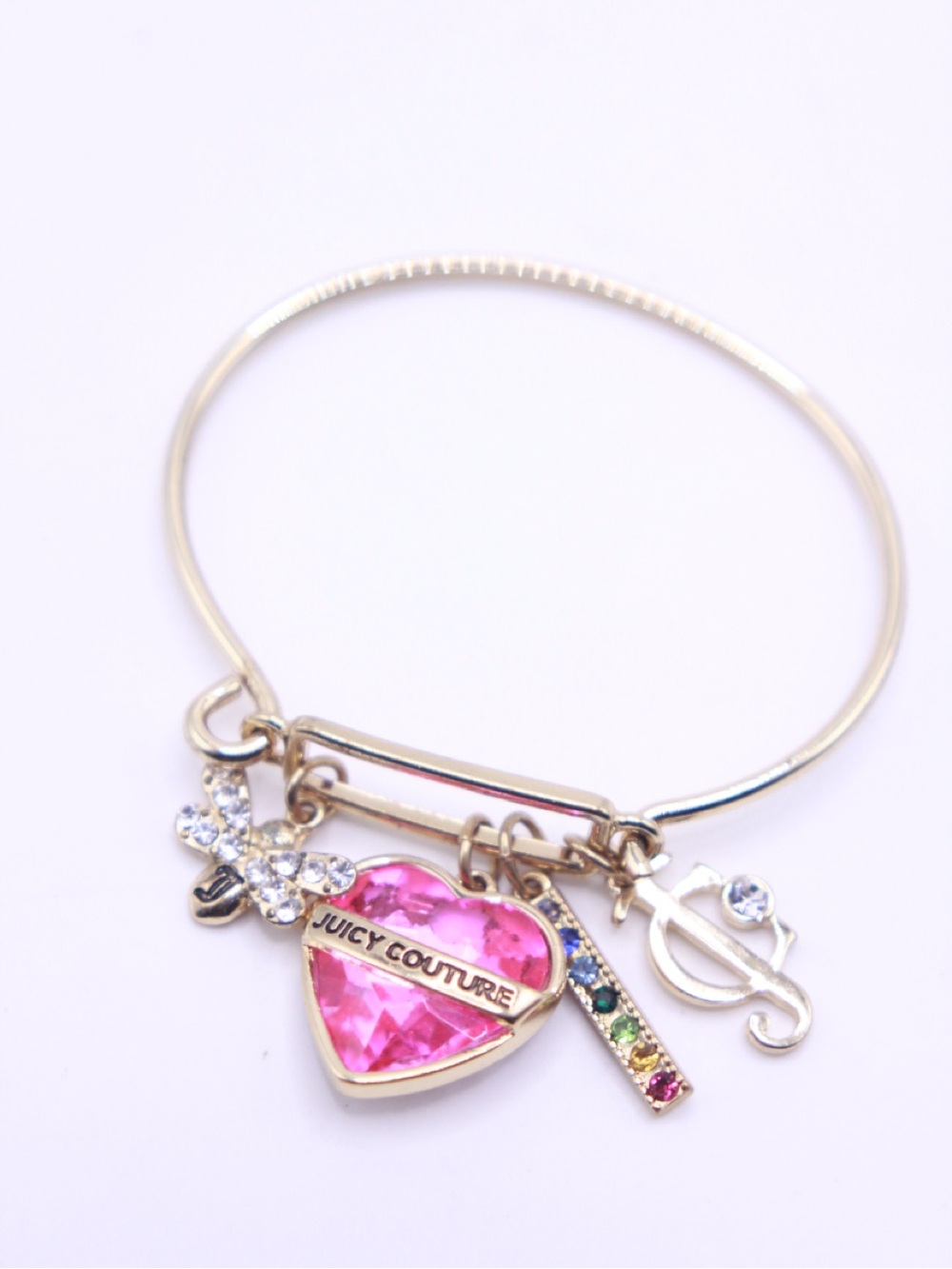 Juicy Couture Gold-Tone Bracelet with Pink Heart and Multicolor Rhinestones
